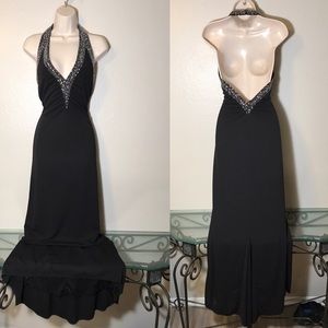 Morgan&Co Beaded sequin Open V-Back Evening Gown